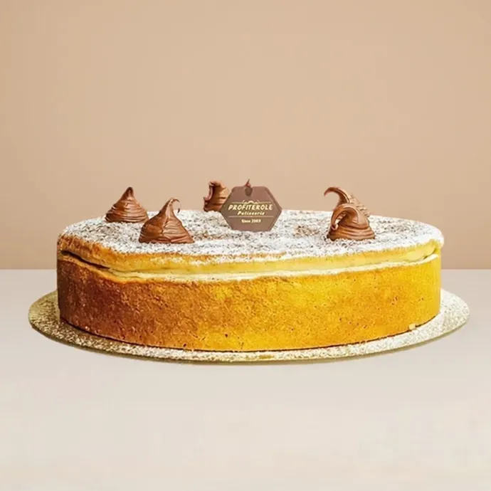 baked ricotta cheesecake topped with generous swirls of nutella chocolate