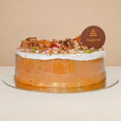 side view of the egg-less and dairy free cake of profiterole patisserie