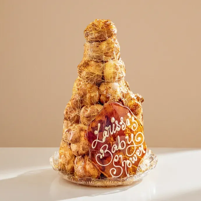 profiterole tower drizzled with toffee