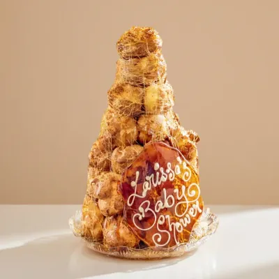 profiterole tower drizzled with toffee