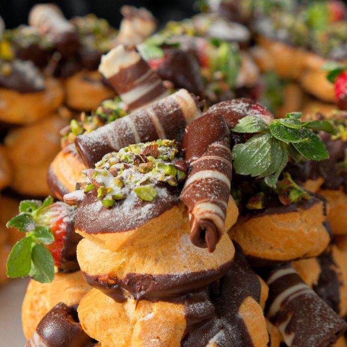 number cake made with profiteroles stacked and arranged together to form the number 