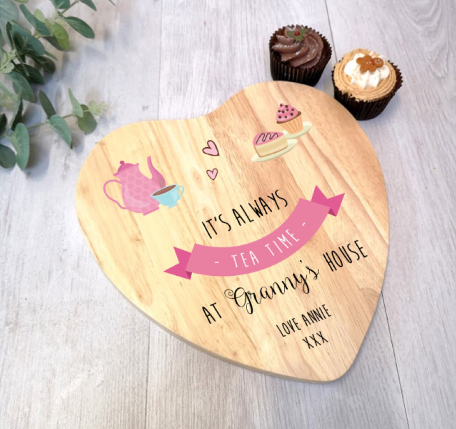 Printed Heart Cake Board- Tea Time