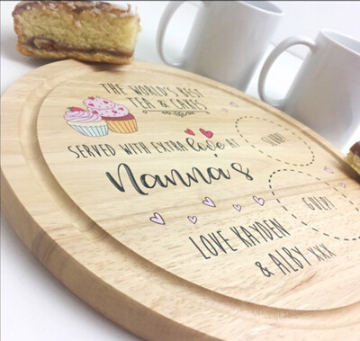 Printed Round Cake Board- Tea &amp; Cakes Design