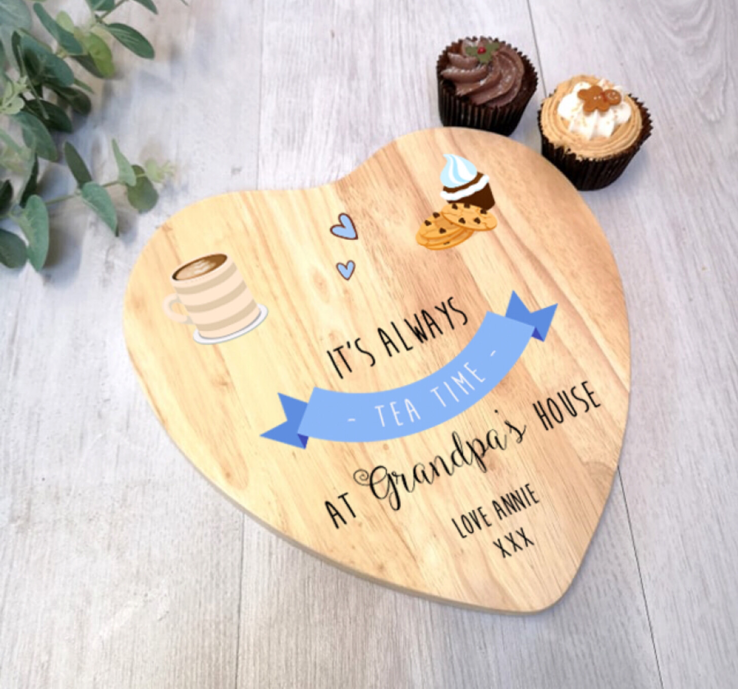 Printed Heart Cake Board- Tea Time
