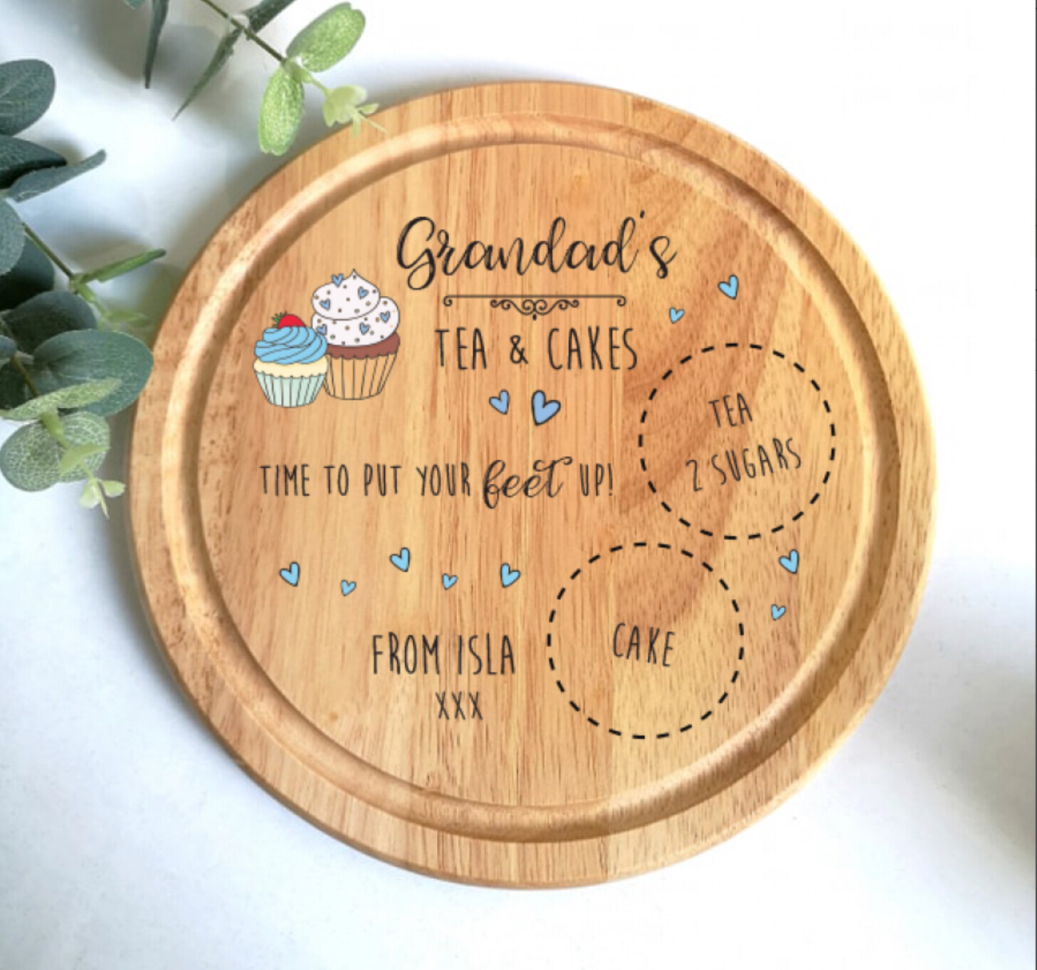 Printed Round Cake Board- Tea &amp; Cakes Design