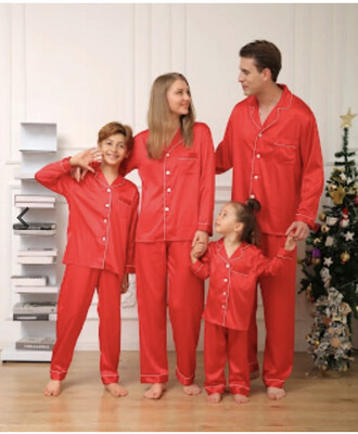 Matching Family Red Satin Christmas Pyjamas Adult Sizes