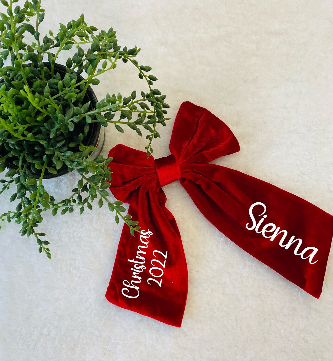 Personalised Christmas Velvet Red Bow
