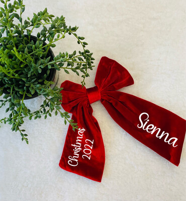 Personalised Christmas Velvet Red Bow
