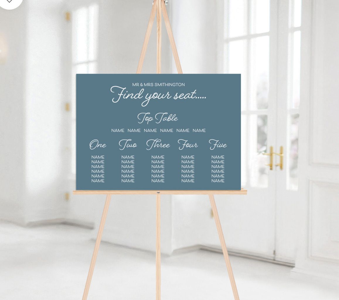 Muted Matt Table Plan Sign Various Colours