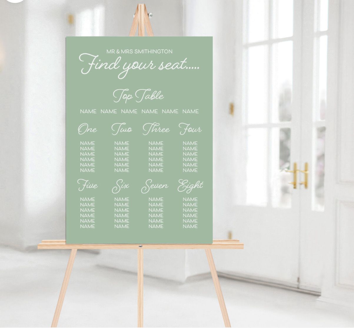 Muted Matt Table Plan Sign Various Colours