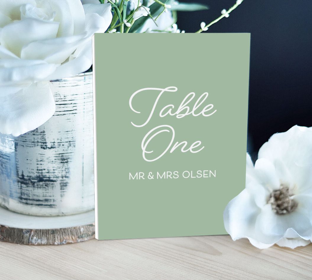 Muted Matt Table Number Sign Various Colours
