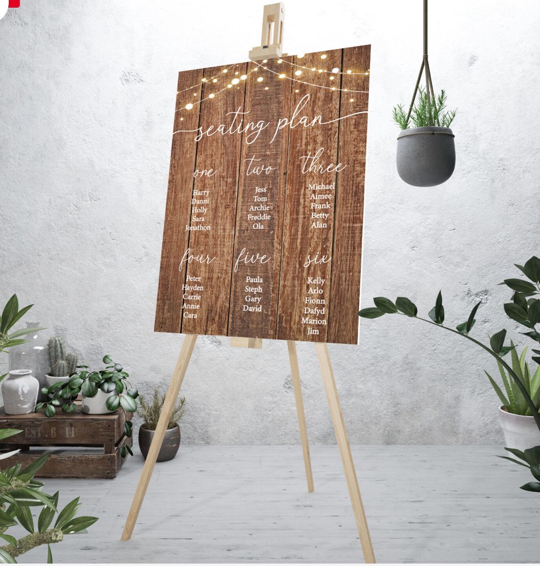 Rustic Wood And Lights Table Seating Plan Sign On Foam board