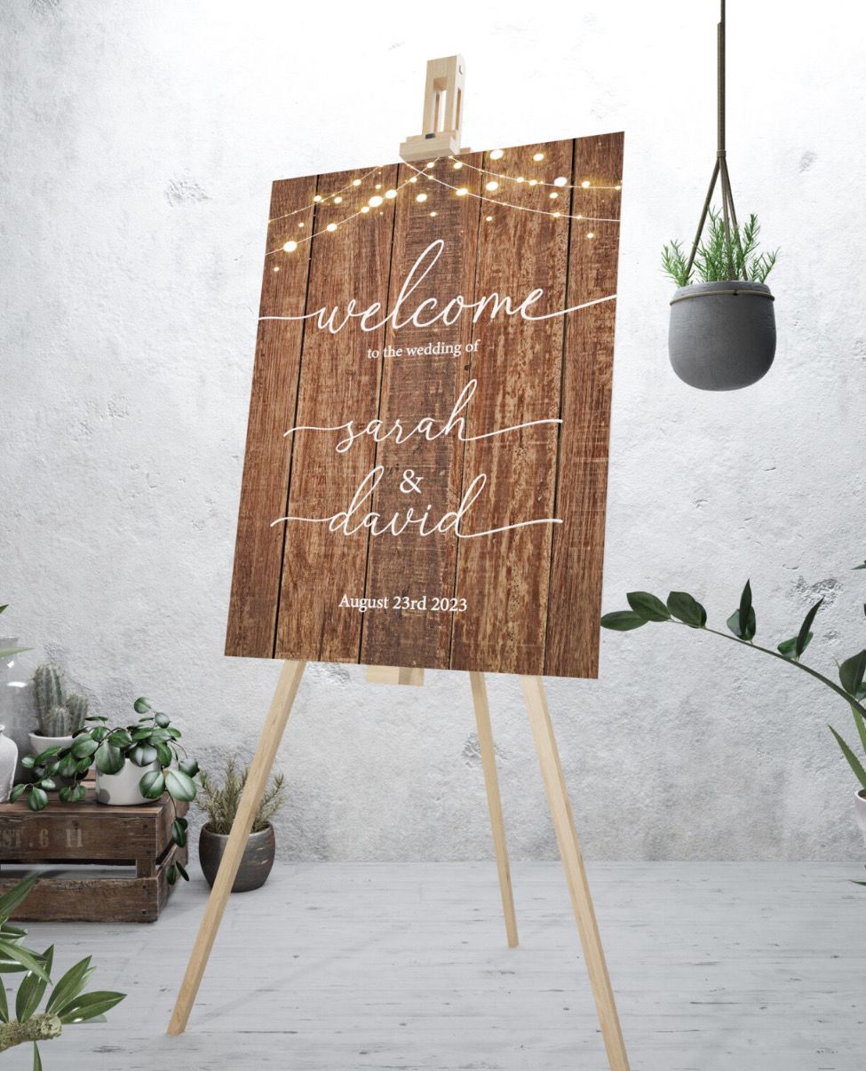 Rustic Wood And Lights Welcome Sign On Foam board