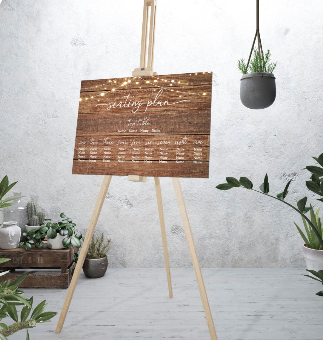 Rustic Wood And Lights Table Seating Plan Sign On Foam board