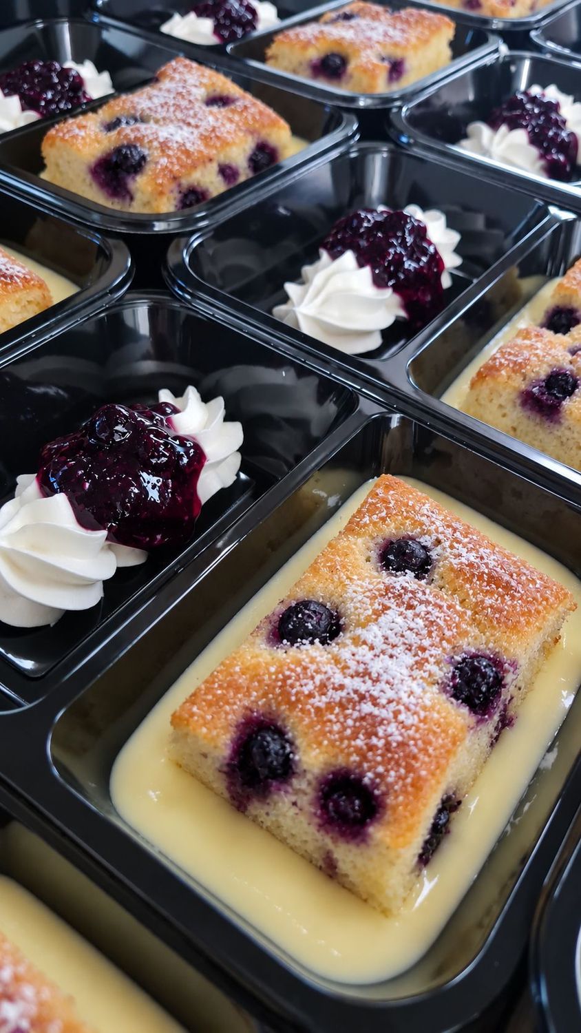 Blueberry Sponge Pudding with Cream