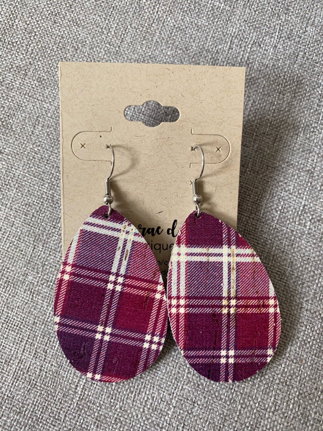 Cranberry Plaid Long Large Drops