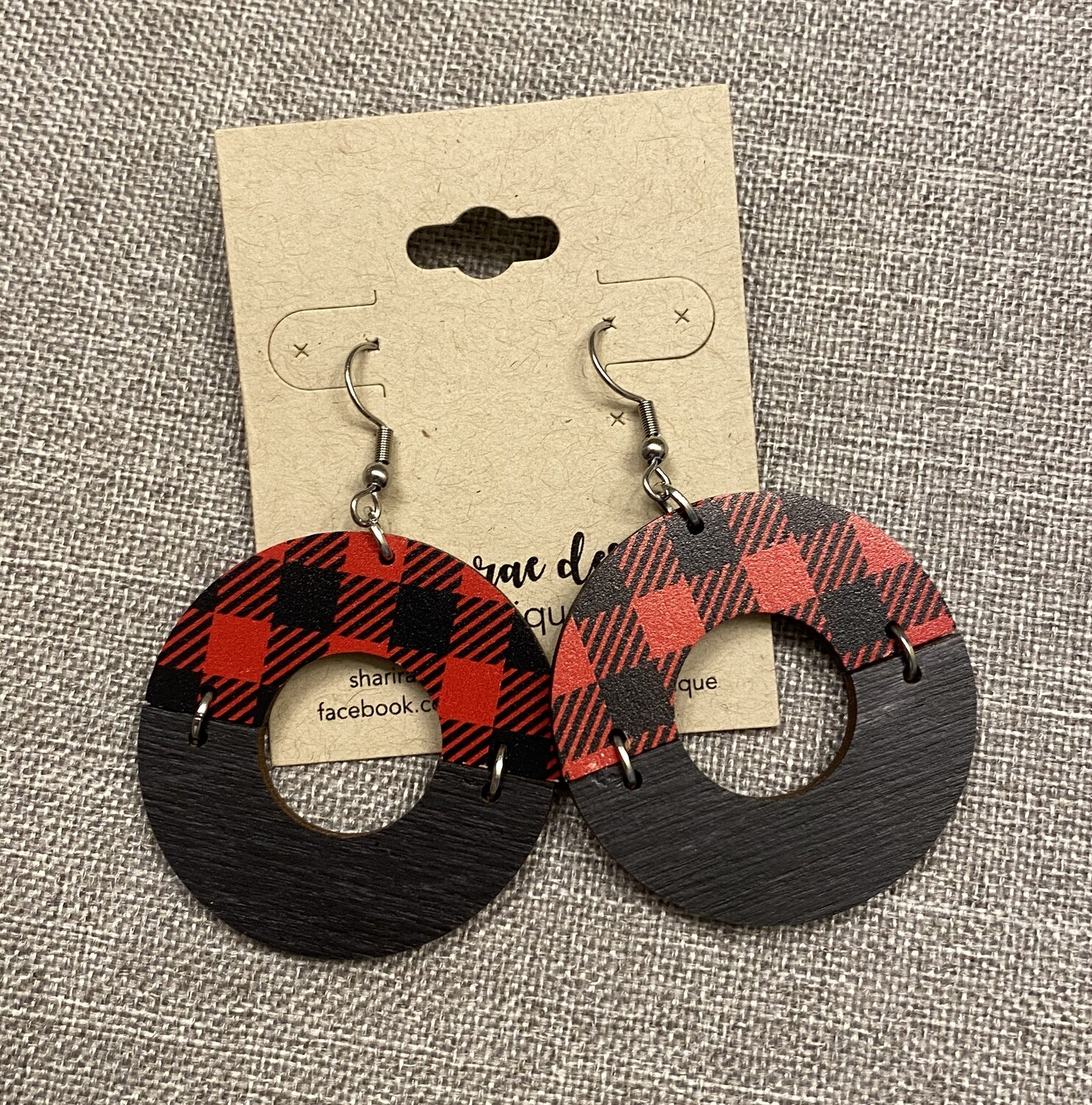 Red Buffalo Plaid Wood Half Moon Circle Cutouts