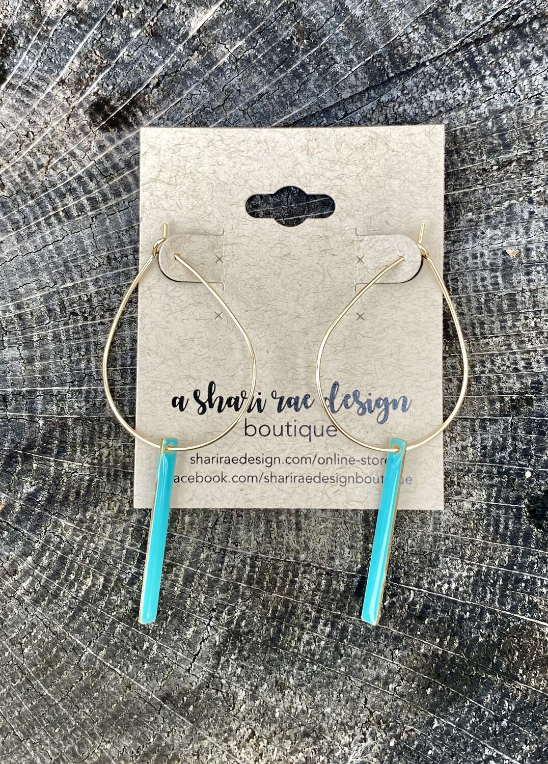 Turquoise Bar Gold Hoops