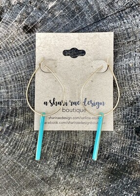 Turquoise Bar Gold Hoops