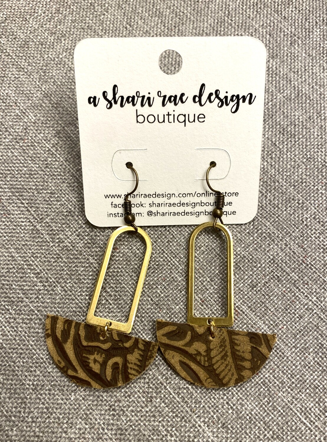 Embossed Tan Leather Half Moons with Brass Arches