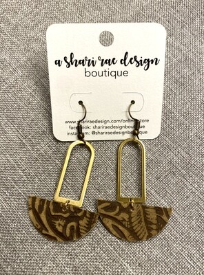 Embossed Tan Leather Half Moons with Brass Arches