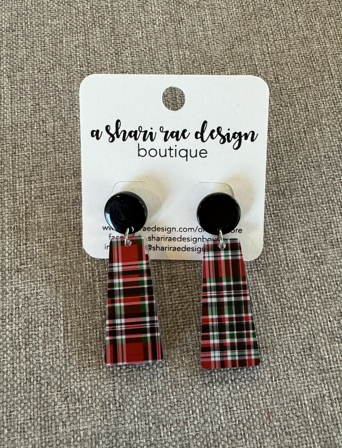 Christmas Plaid Trapezoid Studs