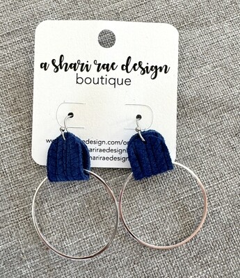 Bold Blue Leather &amp; Silver Hoop Foldovers