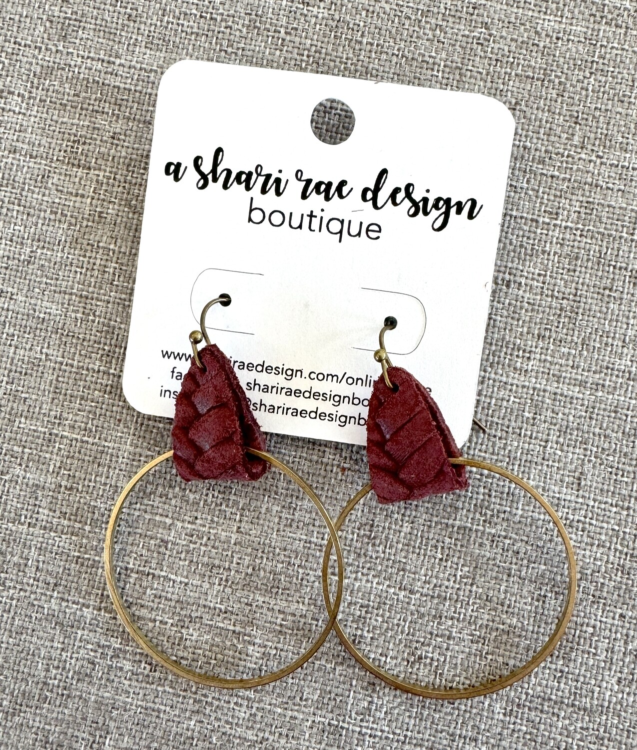 Maroon Triangle Leather &amp; Bronze Hoop Foldovers