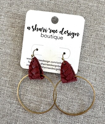 Maroon Triangle Leather &amp; Bronze Hoop Foldovers
