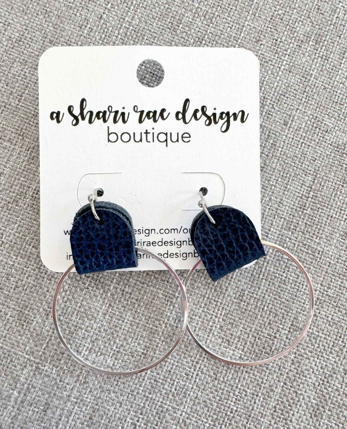 Navy Leather &amp; Silver Hoop Foldovers