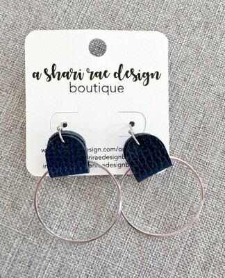Navy Leather &amp; Silver Hoop Foldovers