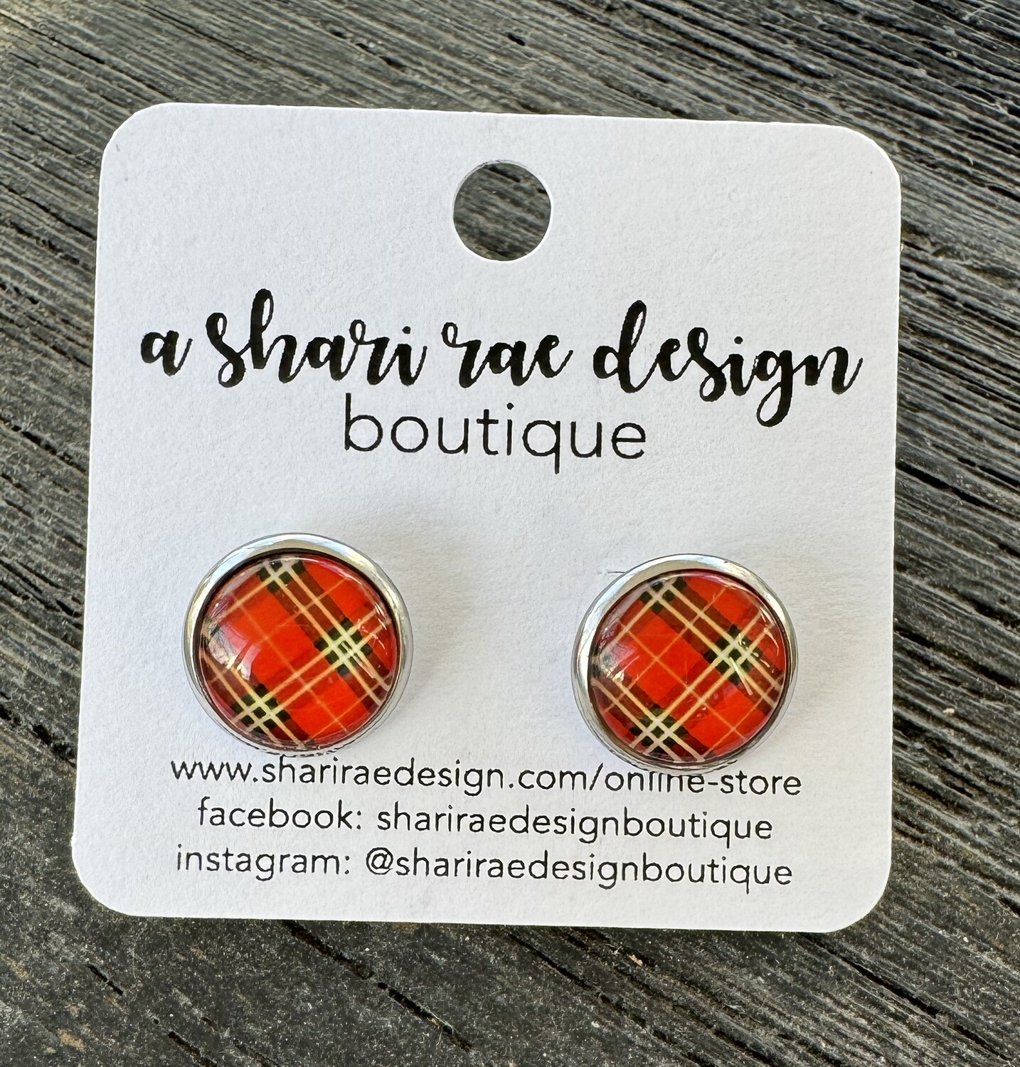Christmas Plaid Circle Dome Studs 12mm