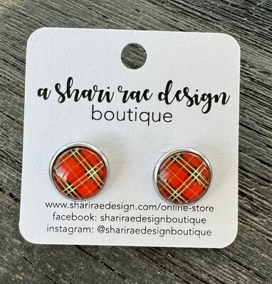 Christmas Plaid Circle Dome Studs 12mm