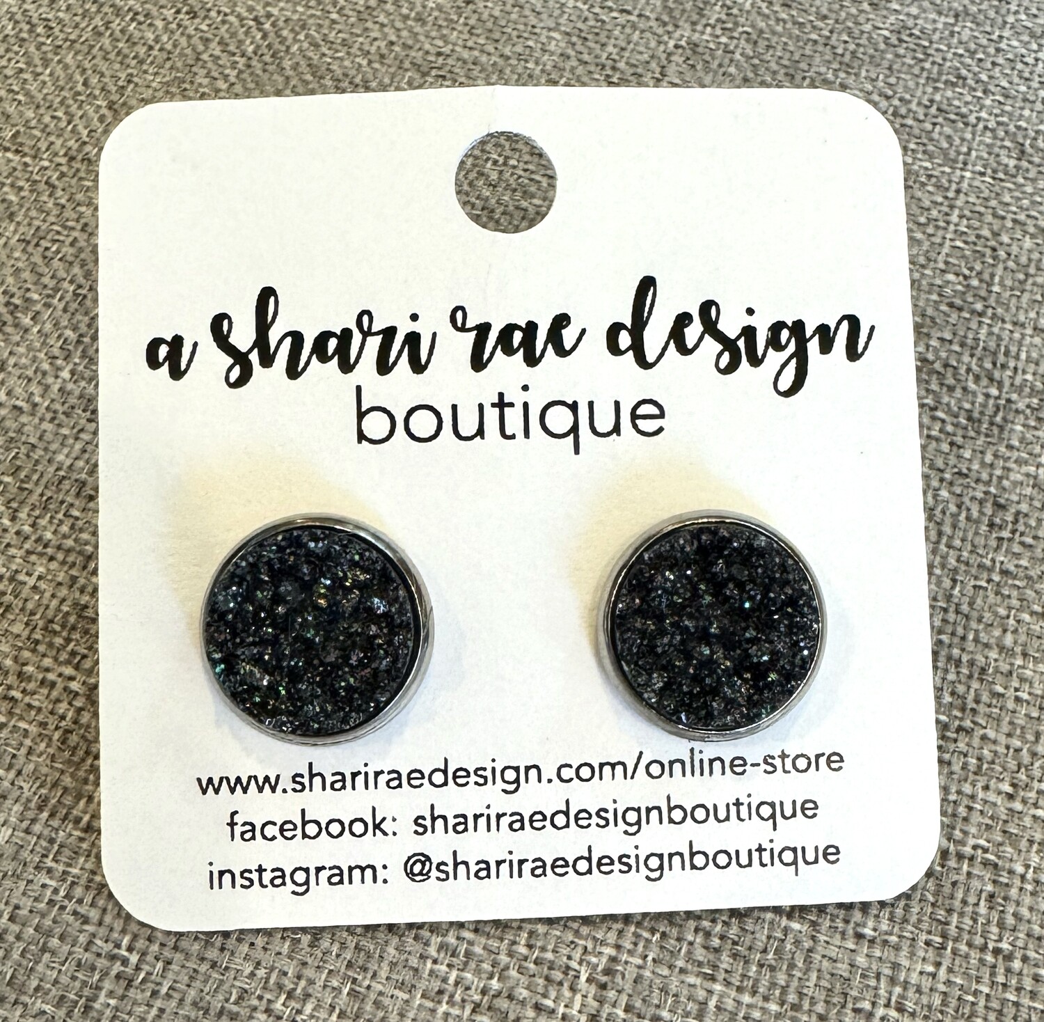 Midnight Crystal Chunky Circle Studs 12mm