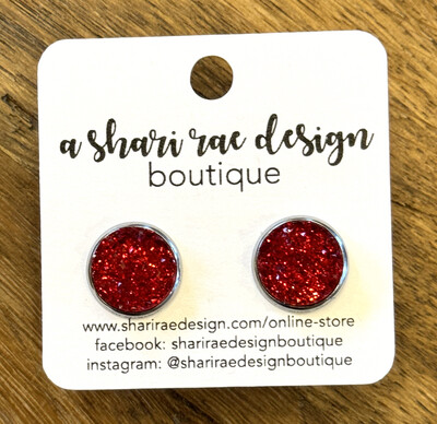 Ruby Red Chunky Crystal Circle Studs 12mm