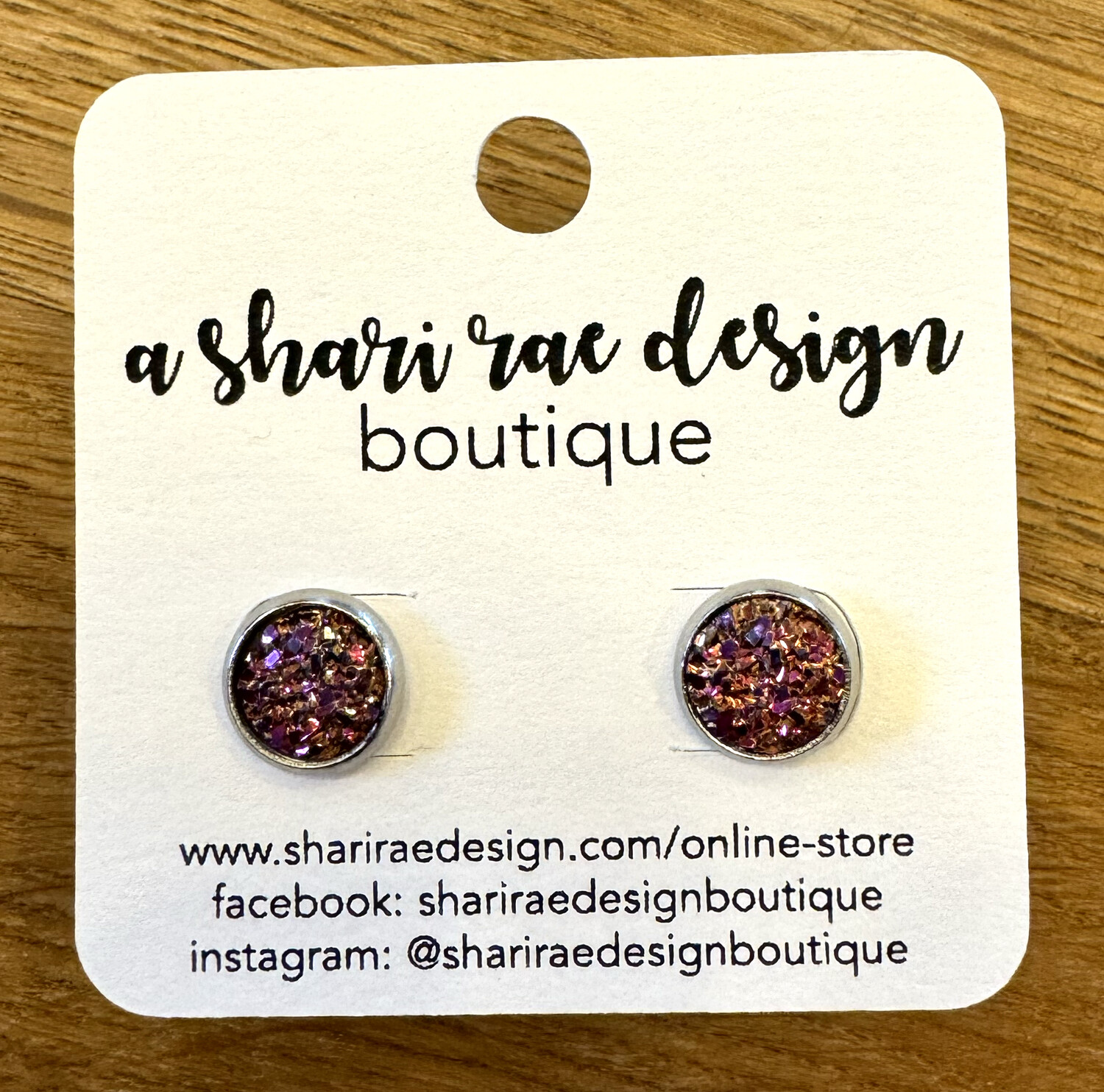 Small Metallic Magenta Chunky Circle Studs 8mm