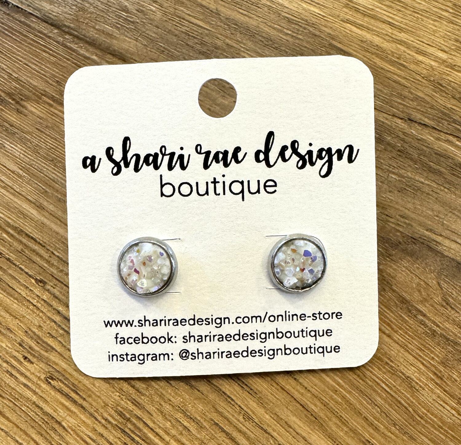 Small White Flecks Chunky Circle Studs 8mm