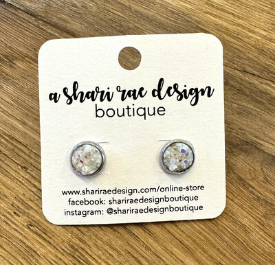 Small White Flecks Chunky Circle Studs 8mm