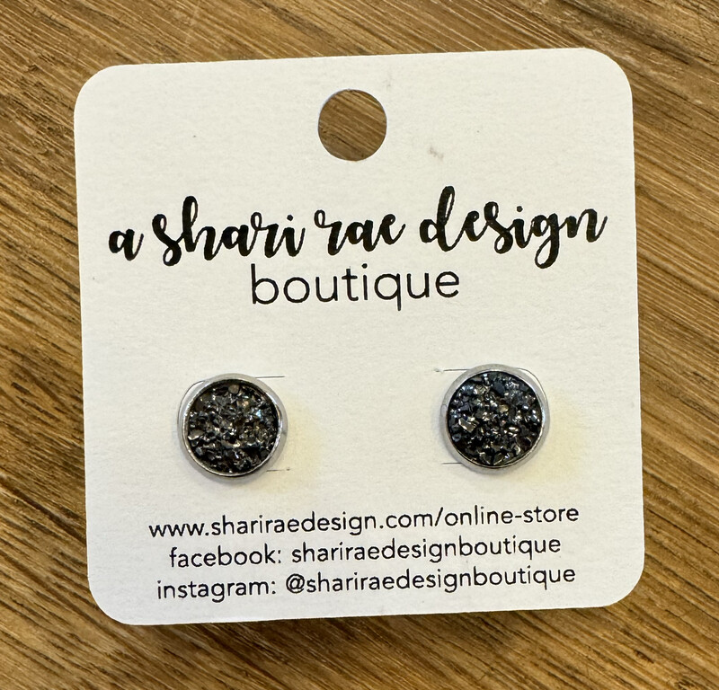 Small Charcoal Gray Chunky Circle Studs 8mm