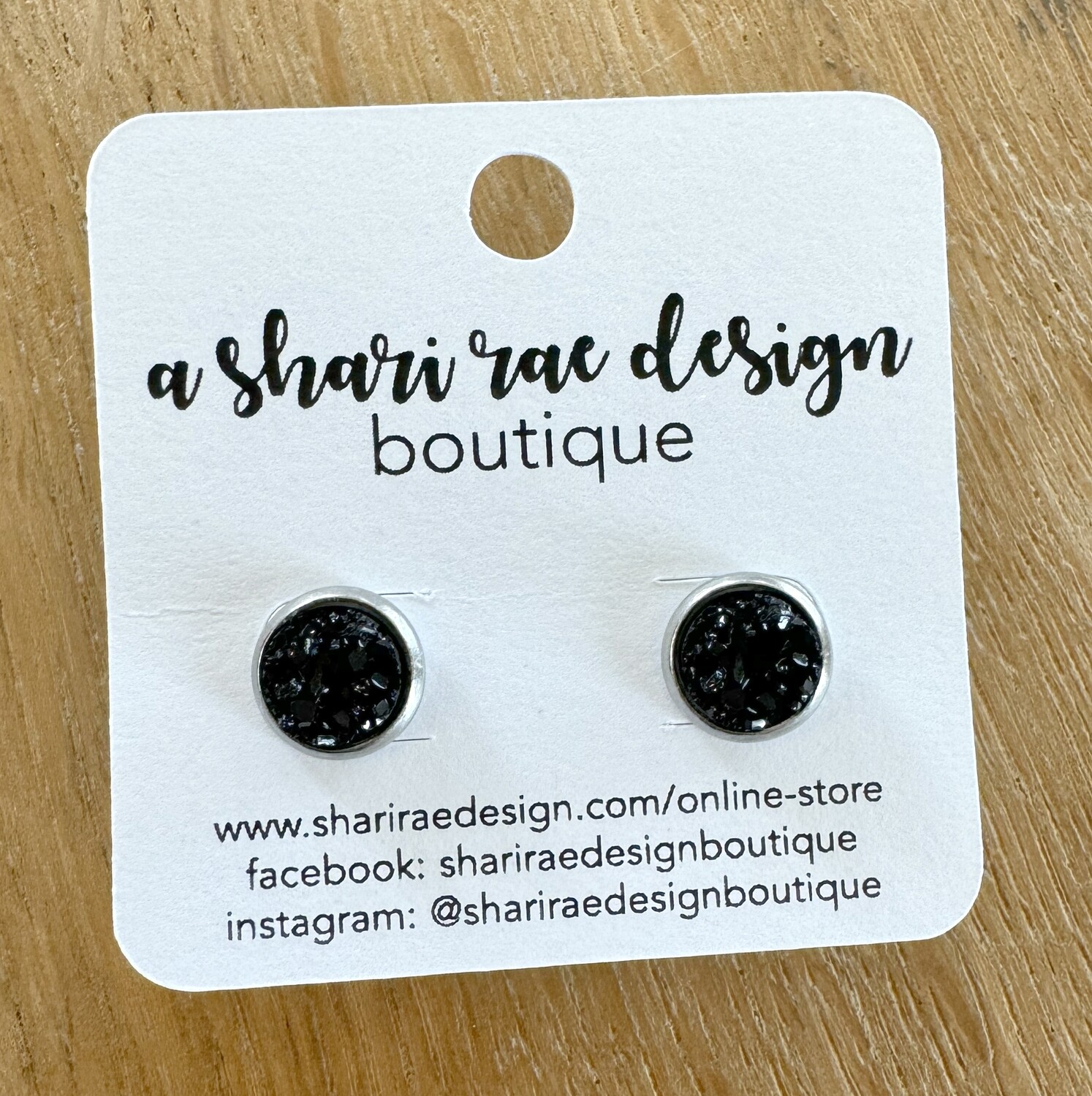 Small Black Chunky Circle Studs 8mm