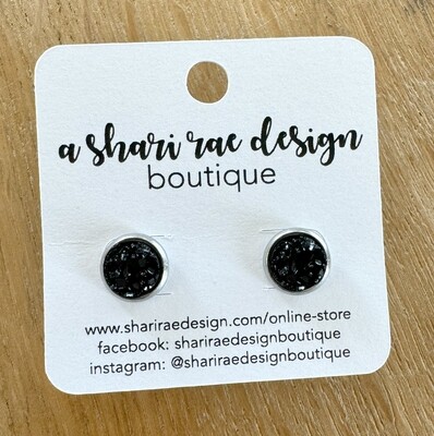 Small Black Chunky Circle Studs 8mm