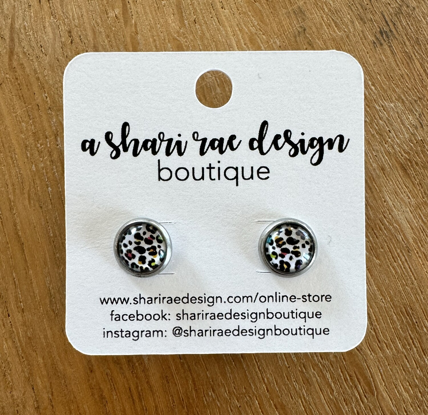 Small Multicolored Leopard Circle Dome Studs 8mm