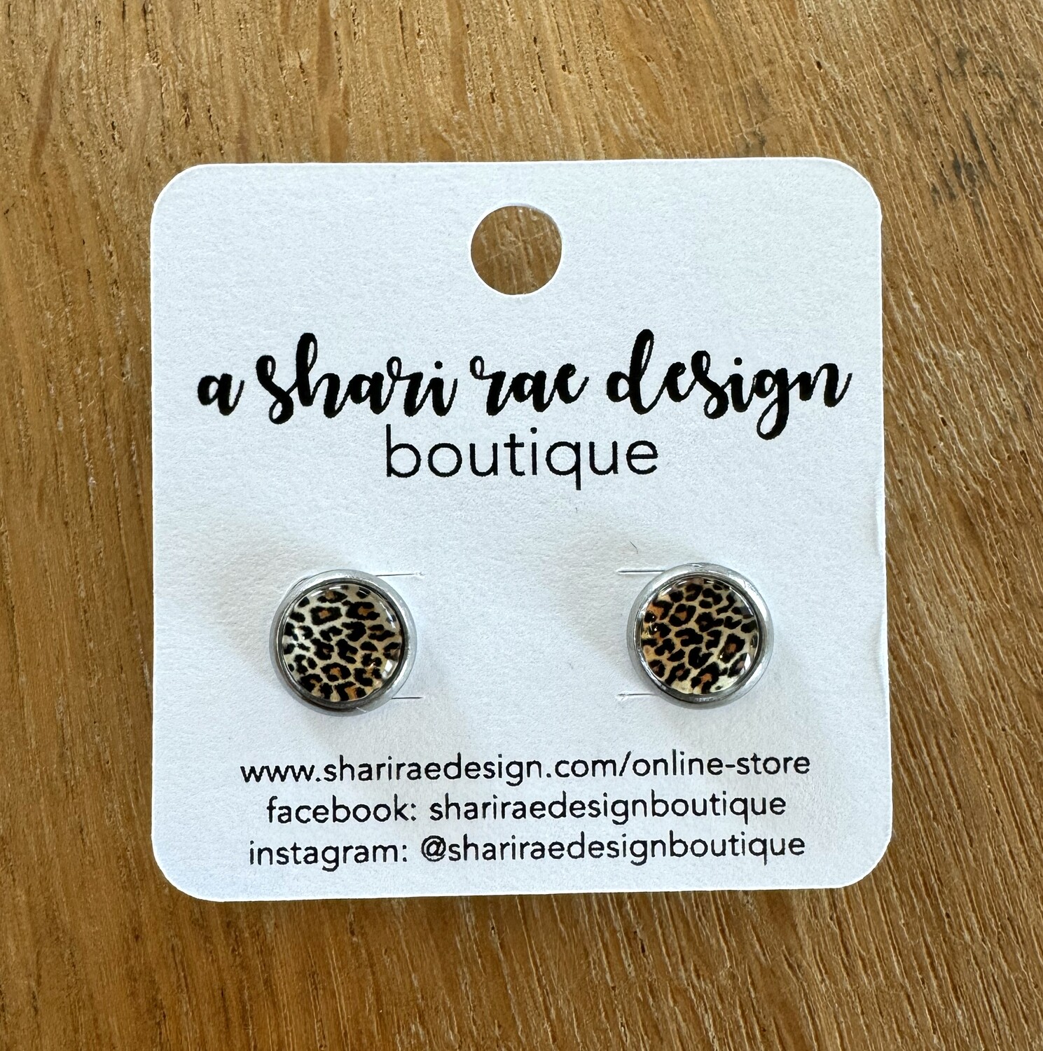 Small Leopard Circle Dome Studs 8mm
