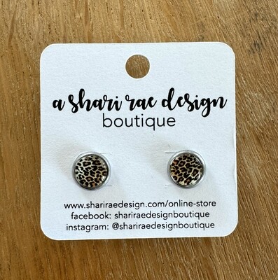 Small Leopard Circle Dome Studs 8mm