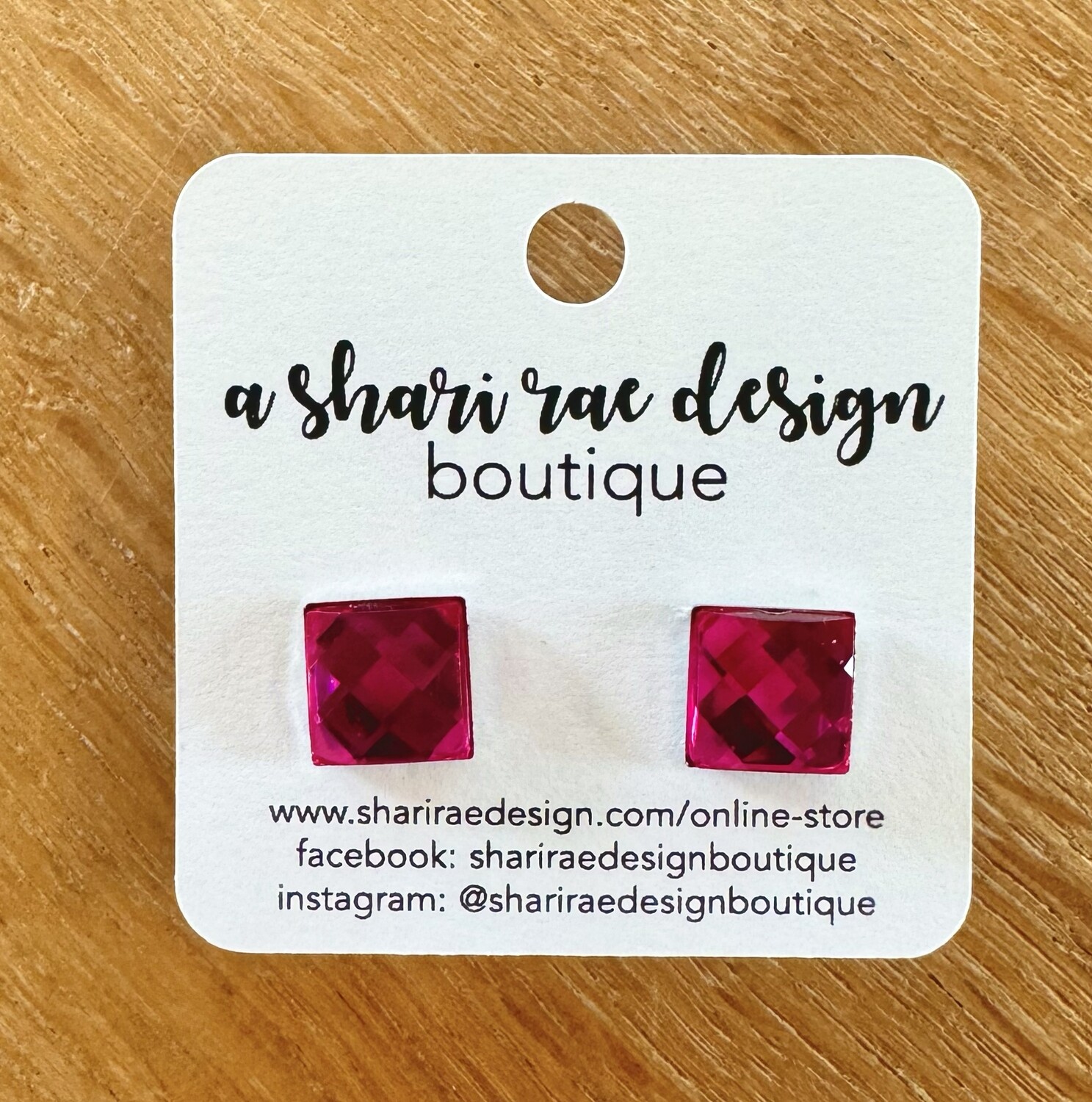 Magenta Shiny Square Studs