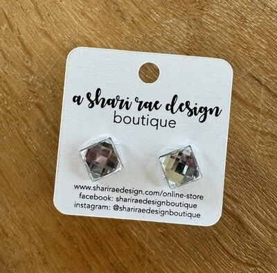 Silver Glass Shiny Square Studs