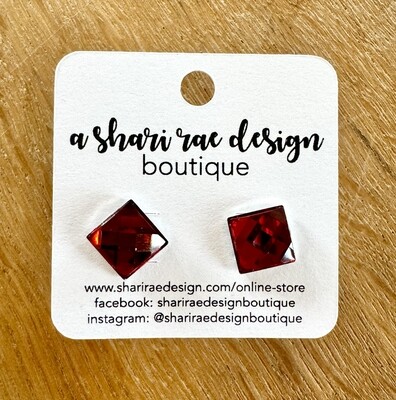 Ruby Red Shiny Square Studs