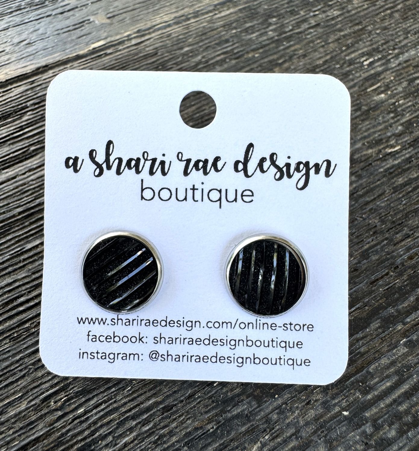 Black Striped Glitter Studs 12mm