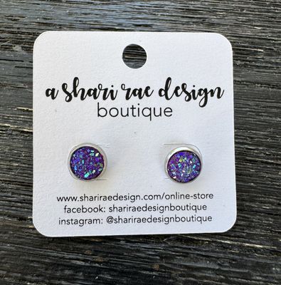 Small Purple Chunky Circle Studs 8mm