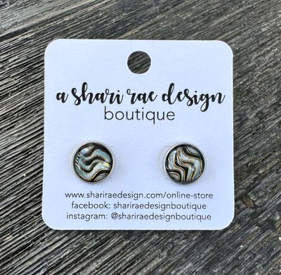 Blue &amp; Black Ocean Wave Swirl Dome Circle Studs 10mm